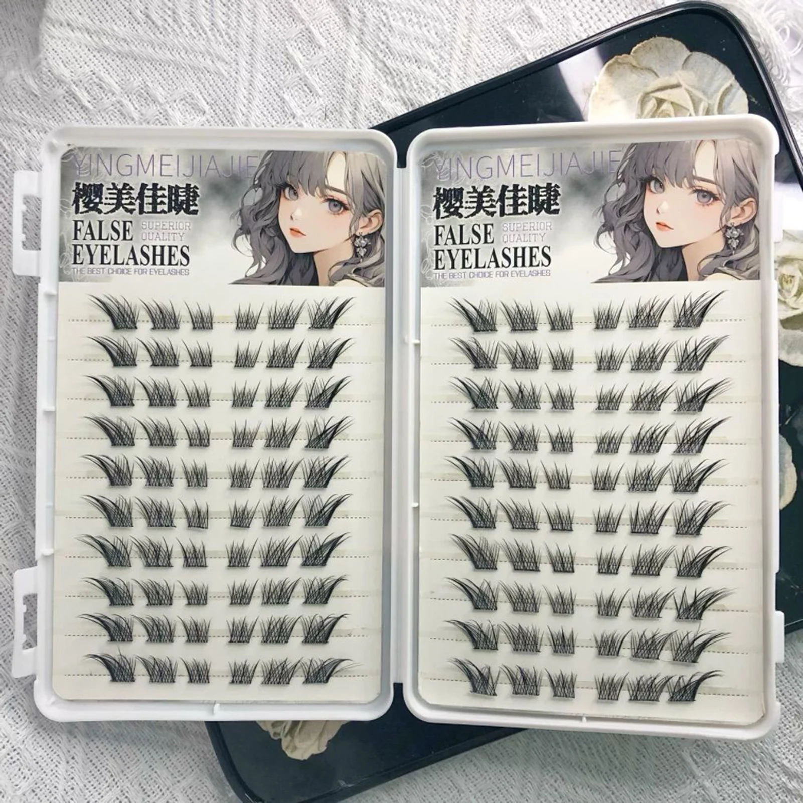 10/20 Reihen Fuchs-Stil Wispy Falsche Wimpern Individuelle Anime-Wimpernverlängerung Natürliche dicke schwarze Bandwimpern Langlebiges Make-up