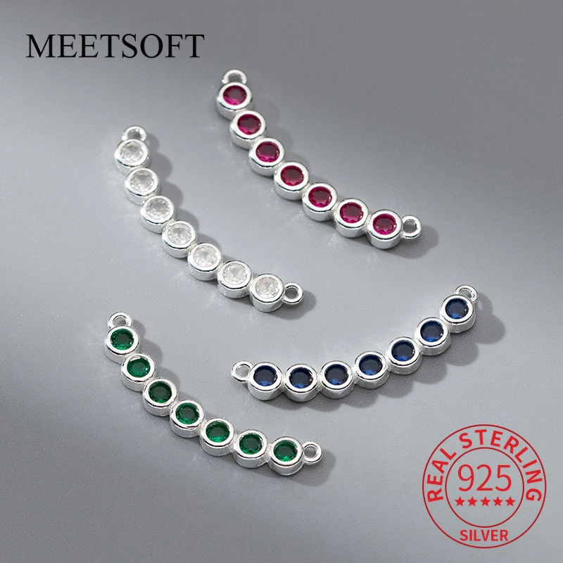 MEETSOFT 925 Silver Zircon Double Circle Bend Bracelet Necklace Connection Pendant DIY Handmade Rope Material Accessories