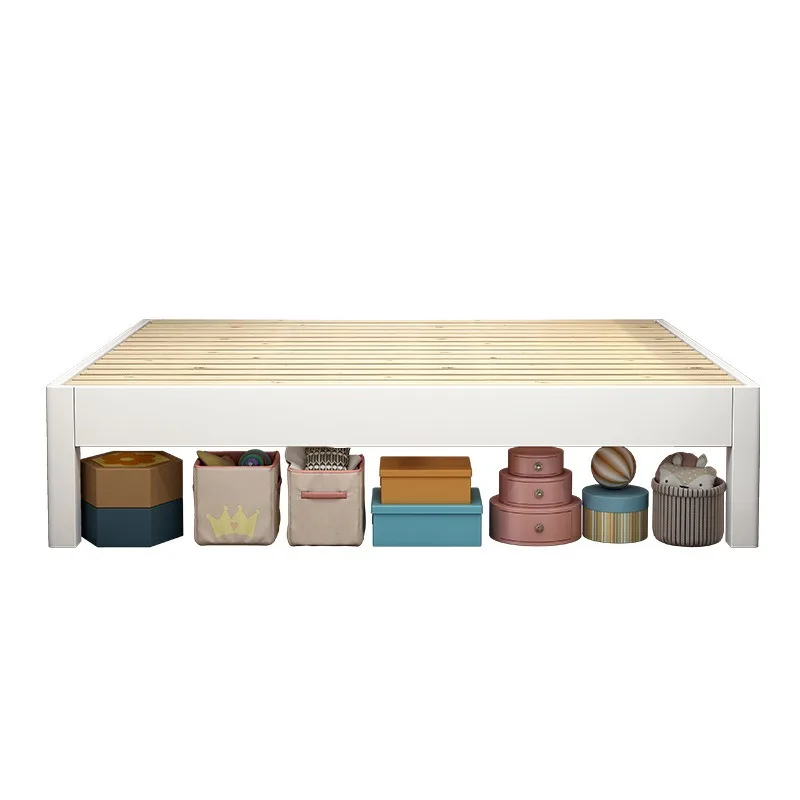 All-solid wood headboard tatami rib bed frame, modern minimalist 1.35-meter homestay bed frame