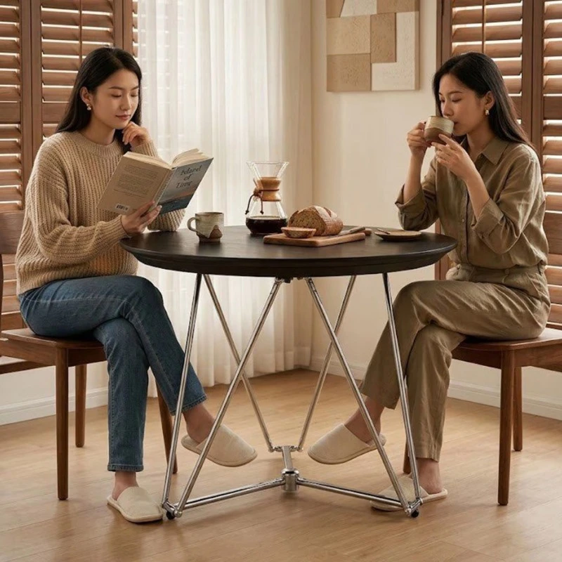 Adjustable height round table simple design wooden desktop modern small