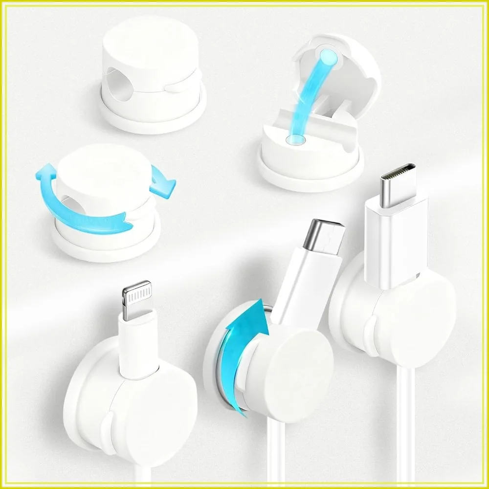 6pcs Magnetic Cable Clips 360° Swiveling Adhesive Cable Organizer - Compact Cord Holder for Desk, Nightstand, Car, Kitchen & Home Office