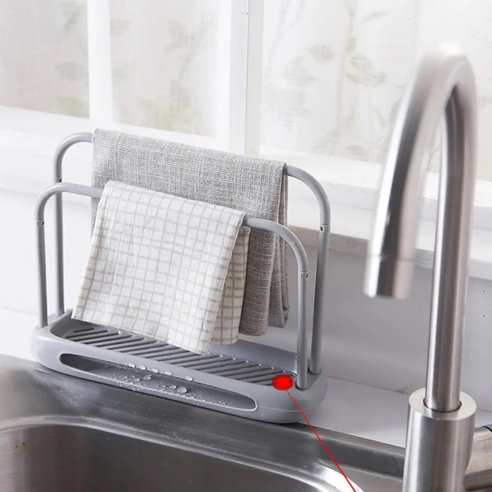 

Versatile Dish Cloth Holder No Water Accumulation Dish Cloth Holder Double Rod Kitchen Sink Sponge Holder with for Bathroom