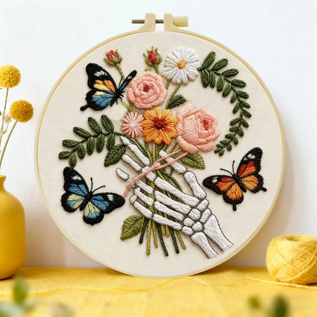 1 Stück 20X20CM/15X15CM 7,87/6,3 Zoll Blumen-Stickerei-Starter-Kit DIY-Kit DIY-Stickerei-Set Handarbeiten Malerei Heimdekoration – Detail 2