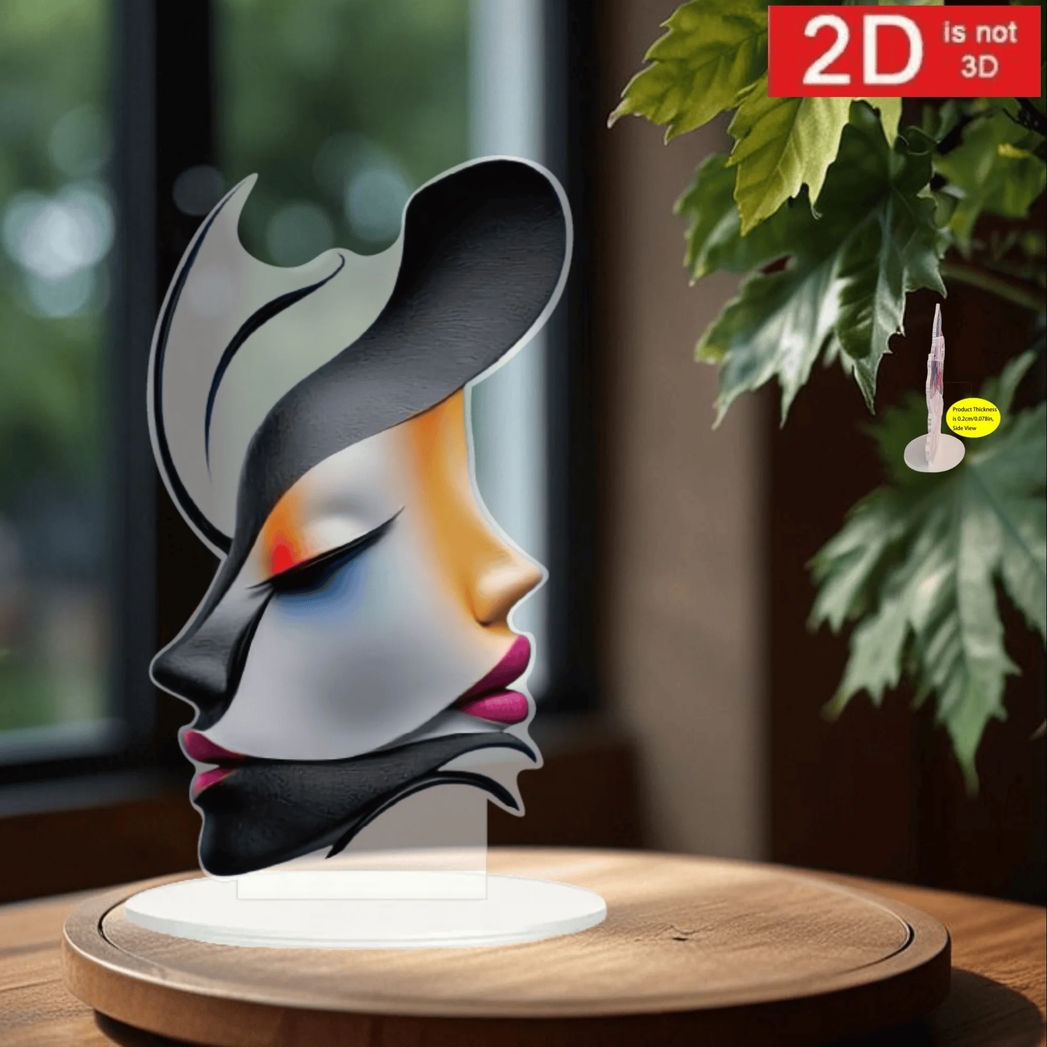 2D Flat, Modern Minimalist Female Bust Sculpture - Elegant 2D Flat Tabletop Decor with Black/Red/Blue Suitable for Home & Office
