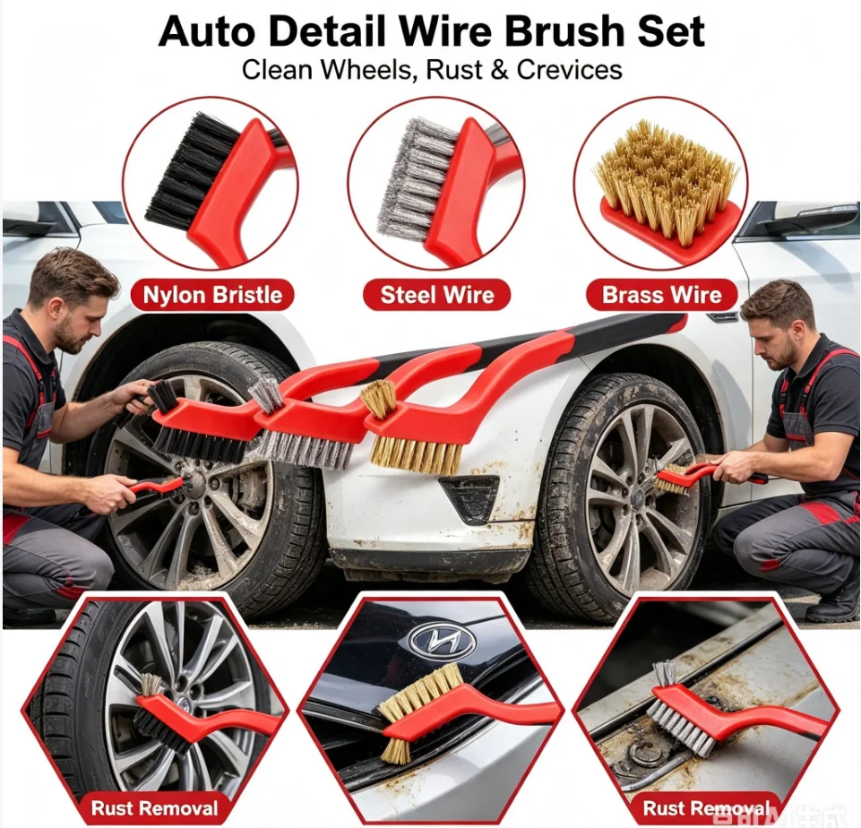 Kitchen Car Detailing Metal Cleaning Brush Wire Brush Wheel  Gas Stove Pot Gap Long Handle Hand Tool For Removing Oil Film Rust