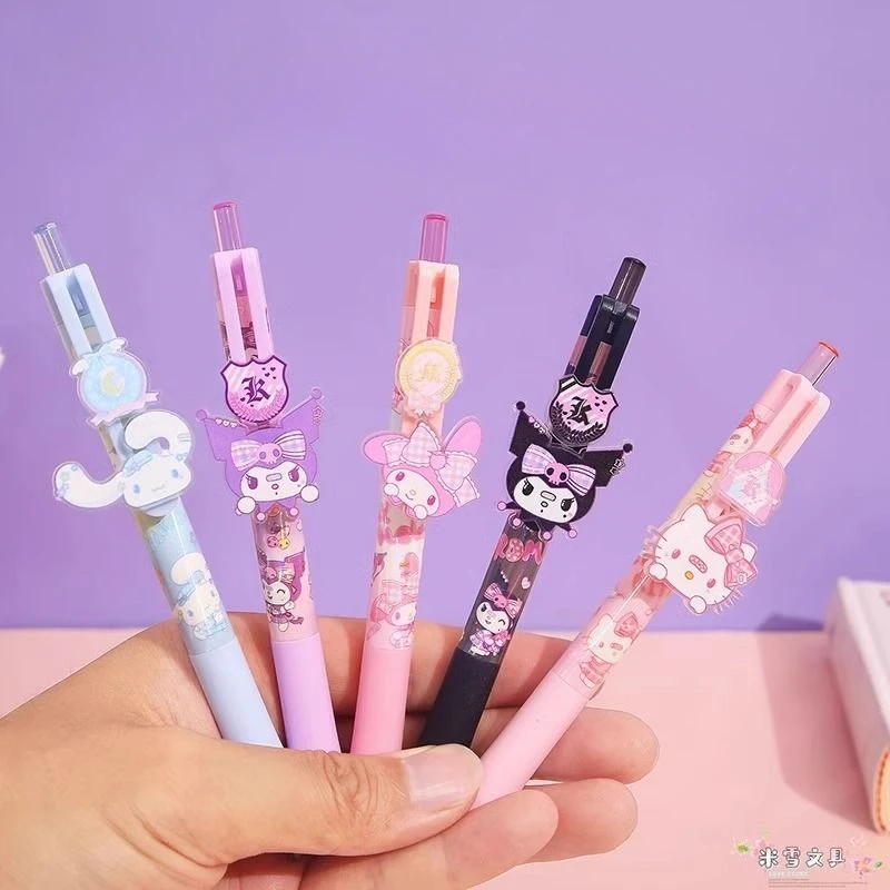 Sanrio Pen Animation Hello Kitty Kuromi Cinnamoroll My Melody Click Box Cute Cartoon Student Exam Pen Black Office Signature Pen