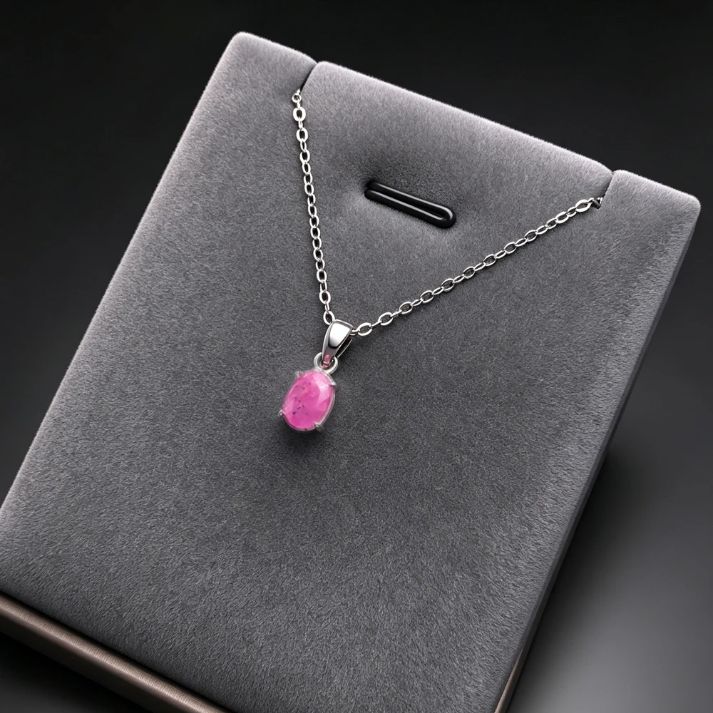 100% Natural Ruby Pendant Sterling 925 Silver 0.9 Carat Gemstone 5*7mm Origin Africa Necklace for Women Wedding Party Jewelry