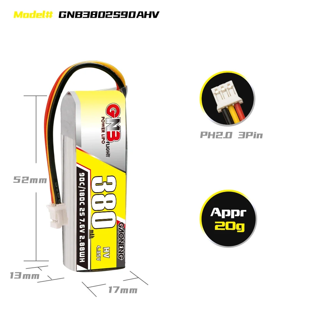 GAONENG Lipo 배터리, HV 380mAh 2S 3S 90C 180C XT30 BETAFPV 베타 75X 65X Whoop 드론 PH2.0 1:28 RC 자동차 드리프트 미니 Z 블레이드 MCPX BL