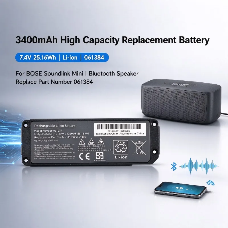 061384Li-ion Battery 7.4V 3400mAh 25.16Wh Replacement Battery for BOSE Soundlink Mini I Bluetooth Speaker Compatible Part Number
