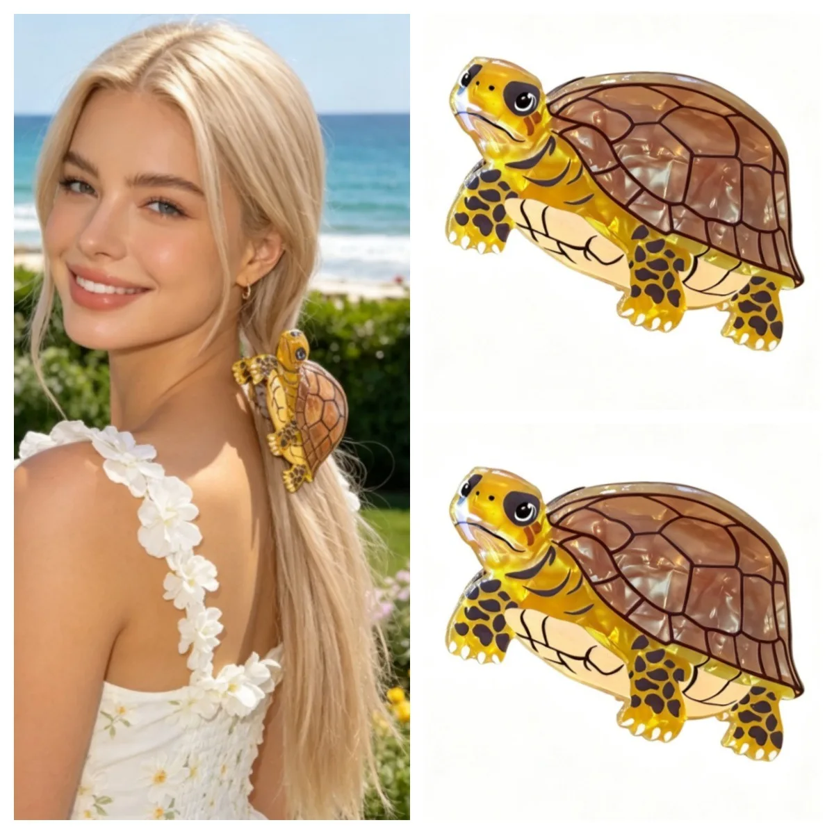 2026 Cute 3D Tortoise Acrylic Hair Claw Clip Cartoon Turtle Design Hair Crab Clip Women Beach Hair Accessories