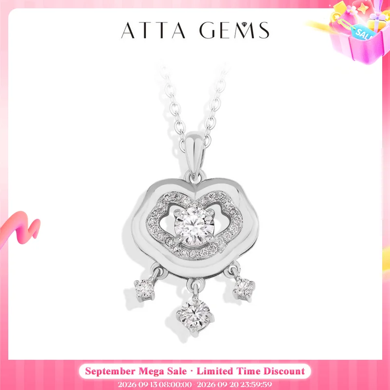 ATTAGEMS Real 925 Silver Moissanite Pendant Necklace for Women Men Chinese Lock Birthday Party Anniversary Gift With Health Luck