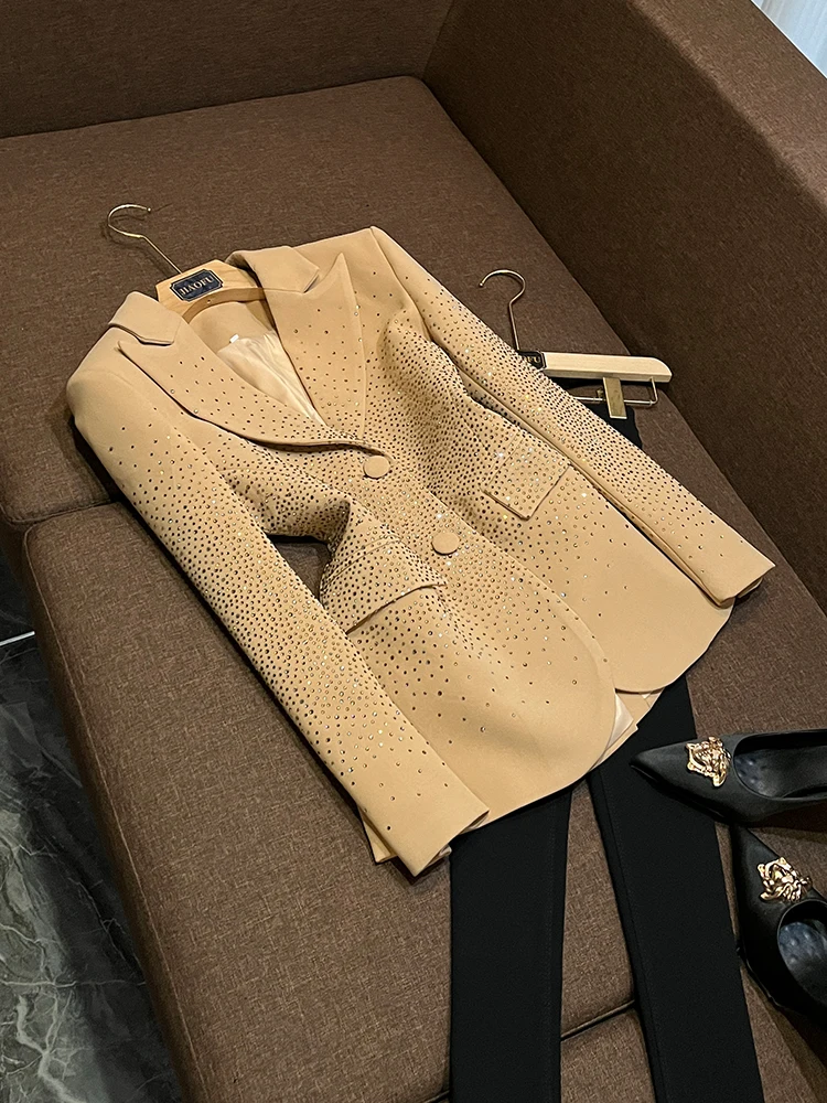 

Ele Suit, новинка 2025, облегающее вечернее пальто с открытыми плечами и блестящими бриллиантами для молодых женщин