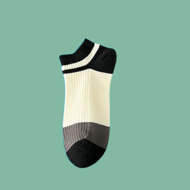 3/5 Pairs Cotton Socks Contrast Color Men's Simple Socks Double Needle Spring and Summer Socks Casual Striped Men's Boat Socks