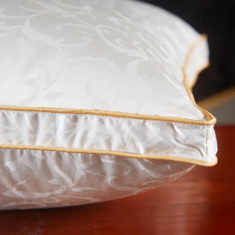 1Pc White Gold Premium High End Natural Goose Down Pillows for Sleeping Down Pillow 100% Cotton Jacquard Downproof Pillow Cover