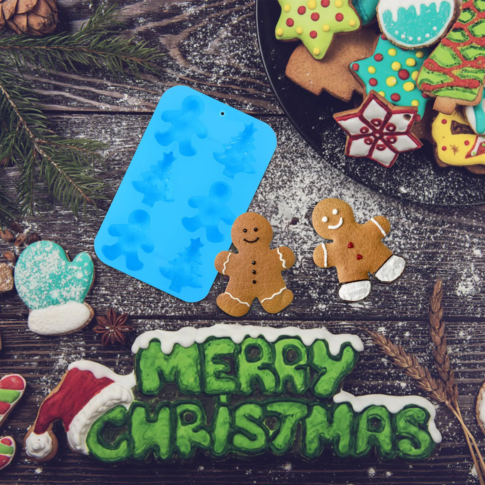 1 Buah Cetakan Kue Fondant Silikon Bentuk Pohon Natal Manusia Roti Jahe Alat Memanggang Cetakan Cokelat Diy untuk Kue Kering Kue Dapur