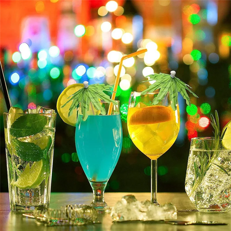 50Pcs Umbrellas for Drinks, Coconut Palm Tree Umbrella Toothpicks, Tropical Umbrella Decorations for Cupcake