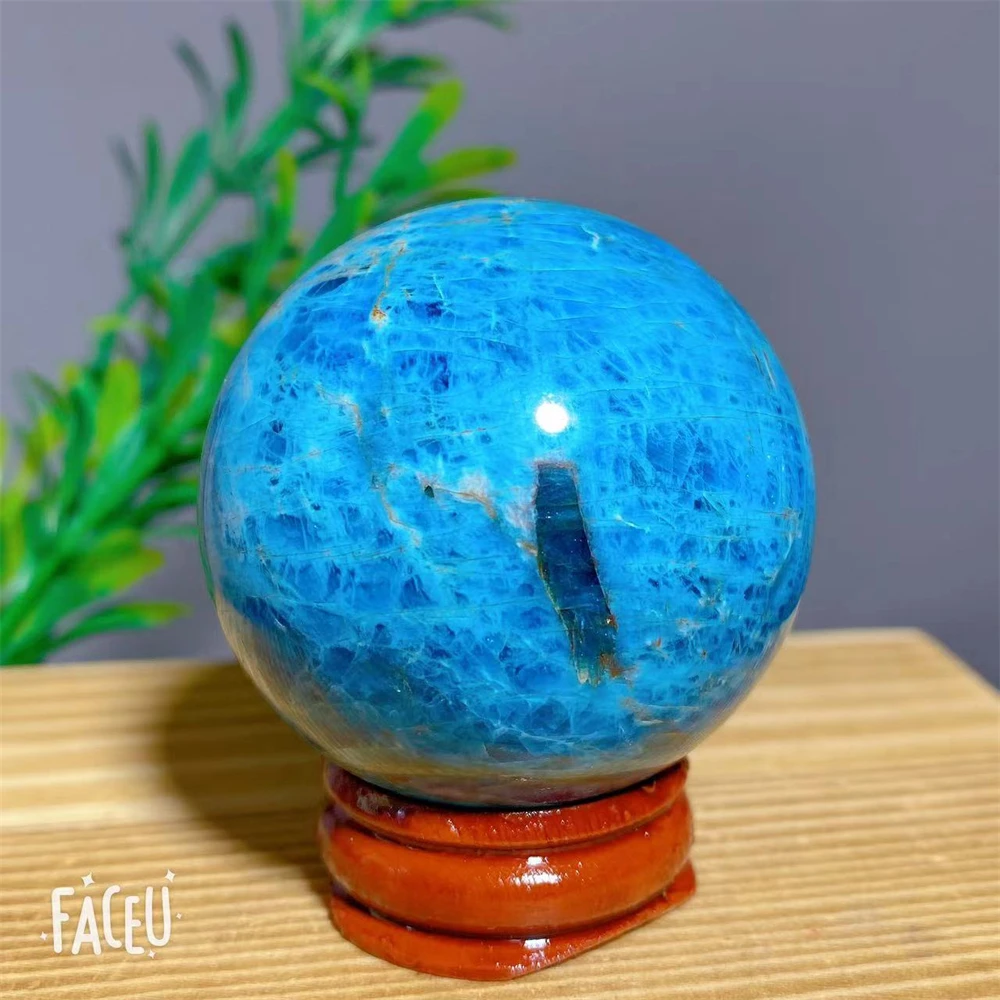 Crystal Natural Blue Apatite Sphere Ball  Healing Room Decoration Wichcraft Meditation Reiki Witchcraft Gemstone+Stand