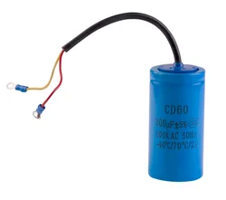 CD60 300uF 300V AC Starting Capacitor For Heavy Duty Electric Motor Air Compressor Red Yellow Two Wires