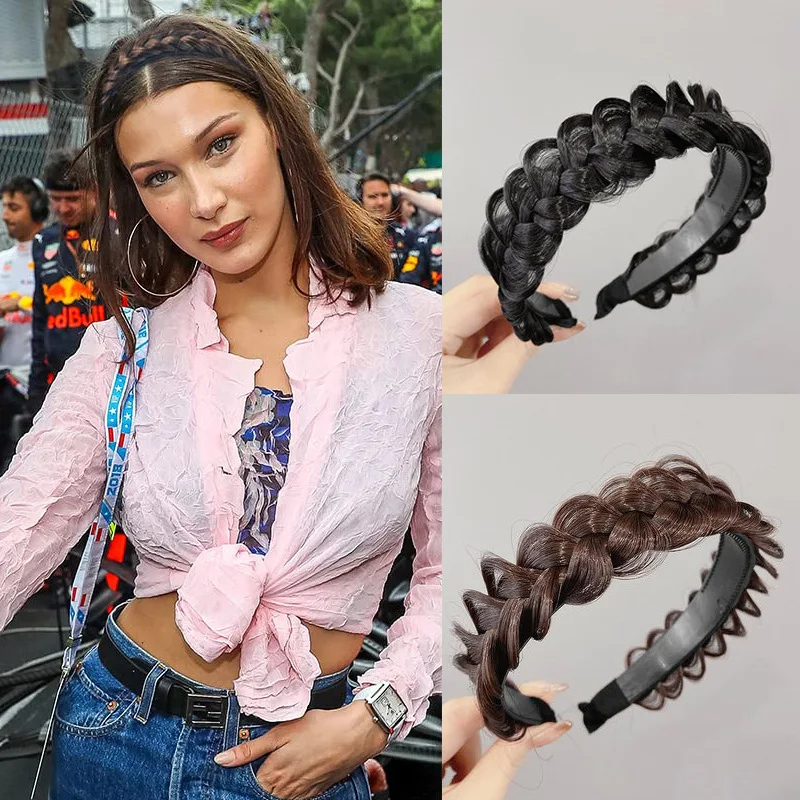 Fashion Fishbone Braid Lazy Wig Twist Hair Bands for Women Luxury Designer Non-slip Braided Wigs Headband Hair Accessories