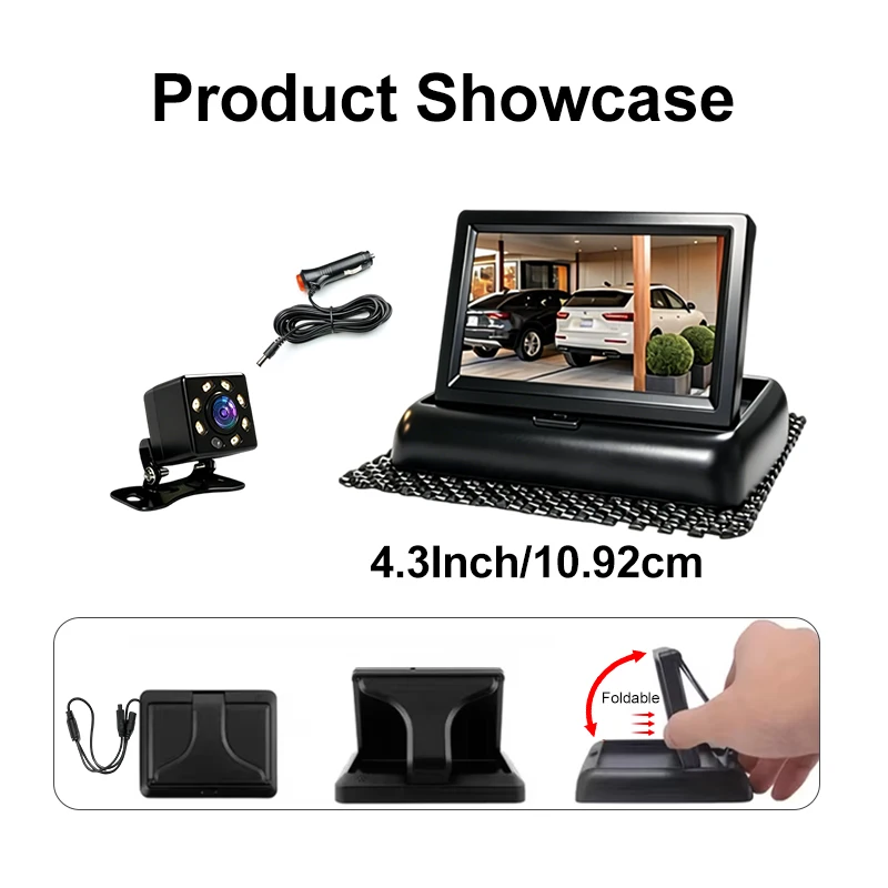 4.3 Inch foldable Monitor Car Rearview Rear Camera Wired Rear View Camera System with Rear View IR Night Vision Backup Camera