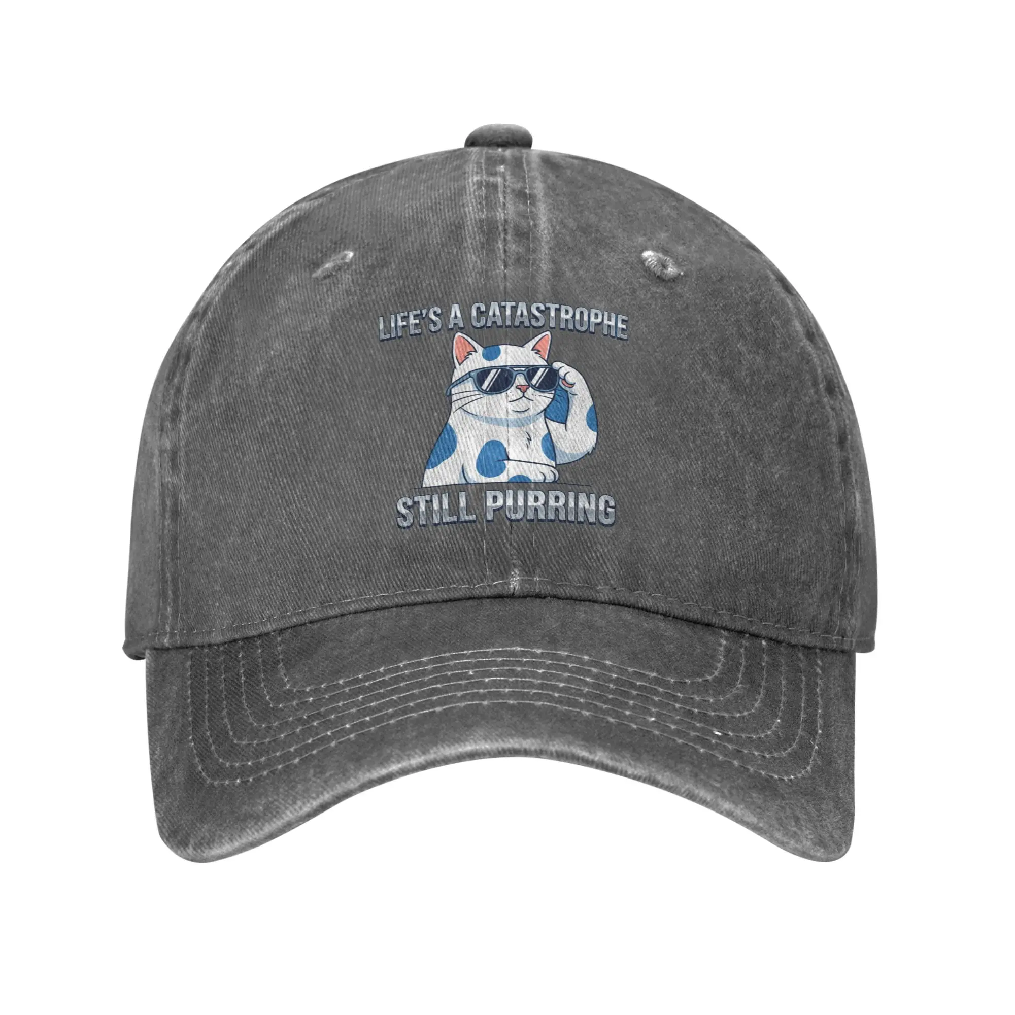 Life’s A Catastrophe Still Purring Cool Spotted Cat Sunglasses Quote Baseball Cap Men Hats Women Visor Protection Snapback  Caps