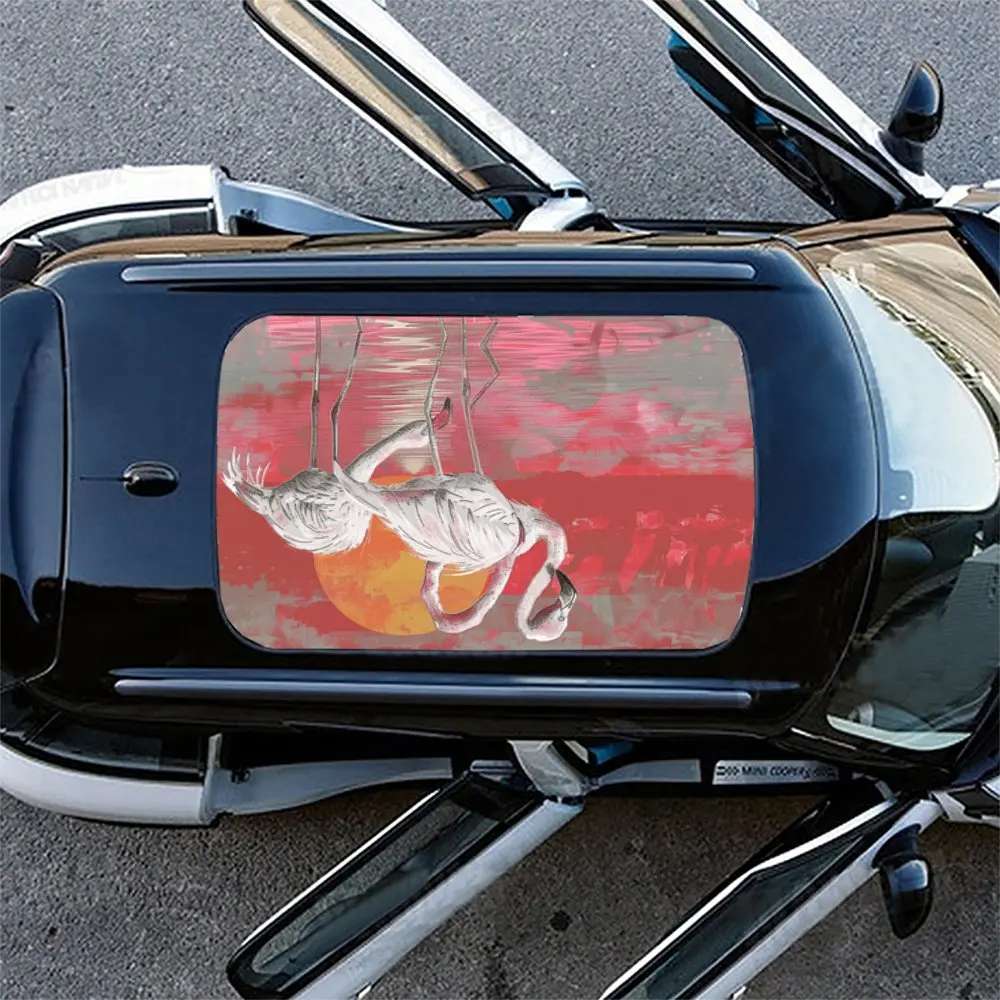 رسمت الأبيض فلامنغو طباعة سقف السيارة ملصق التفاف سباق SUV اكسسوارات السيارات التعبئة والتغليف البلاستيكية غطاء السيارة الرسم ملصق مائي الديكور