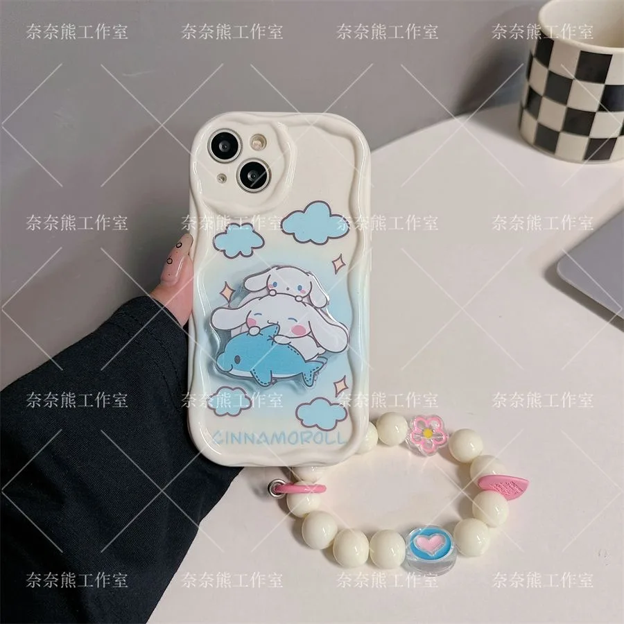 Cinnamoroll 3D Wave Bracket Bracelet Case for Samsung A73 A72 A71 A55 A54 A53 A35 A34 A33 A25 A24 A23 A15 A14 A13 4G 5G Cover