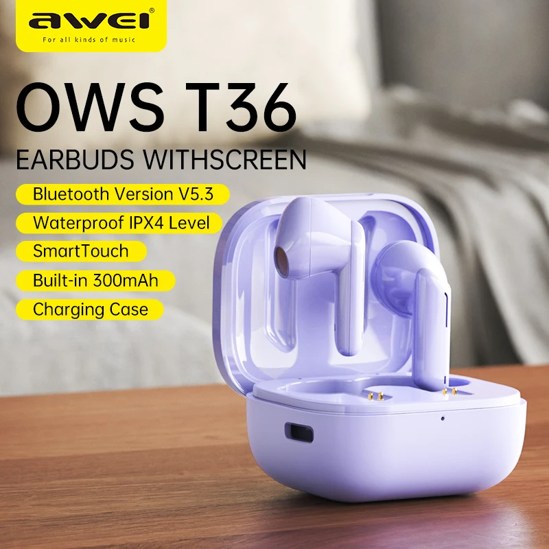 

Awei T36 TWS Bluetooth 5.3 Earphones Wireless Bluetooth Headset In-Ear Gaming Headphones Mini Sports Earbuds With Microphone