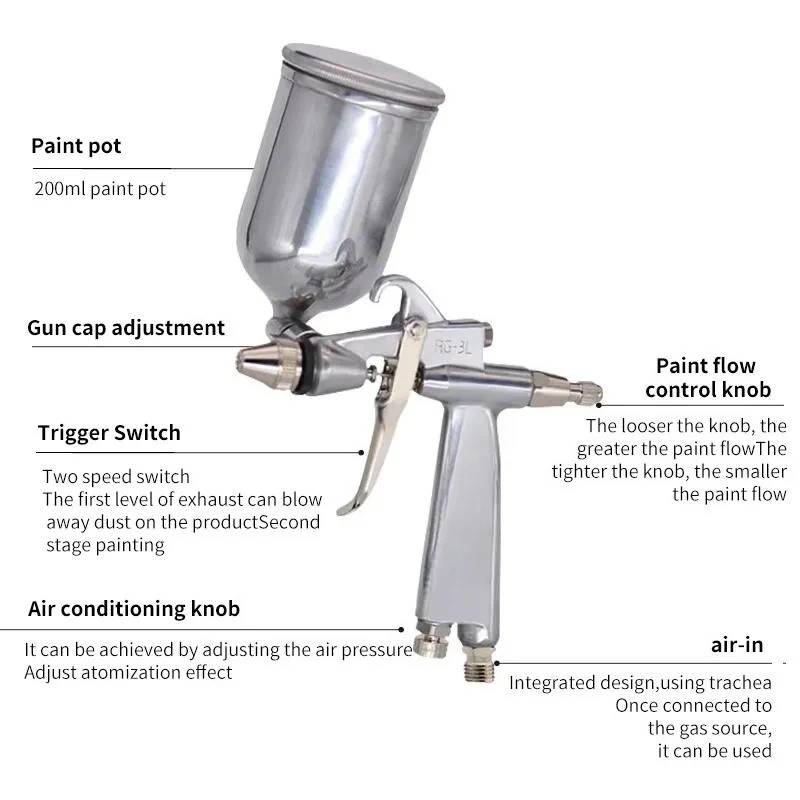 Spray Gun Kit 0.3mm Double Acting for Retouching Arts Models Crafts Furniture Repair Leather