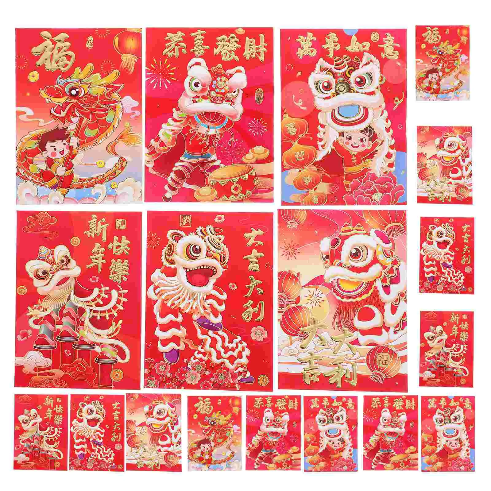 60 Pcs Lai Shi Feng Hong Bao Lunar New Year Decorations Money Envelopes Chinese Zodiac Red Lucky Paper