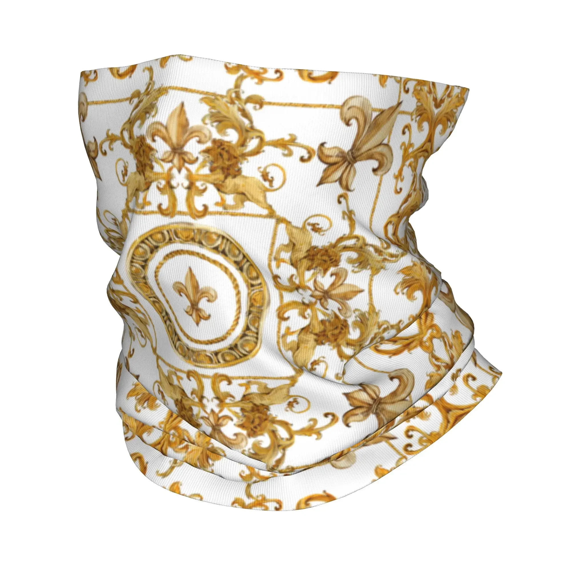 Golden Lion And Damask Ornament Bandana Winter Neck Warmer Men Windproof Wrap Face Scarf for Hiking Baroque Gaiter Headband