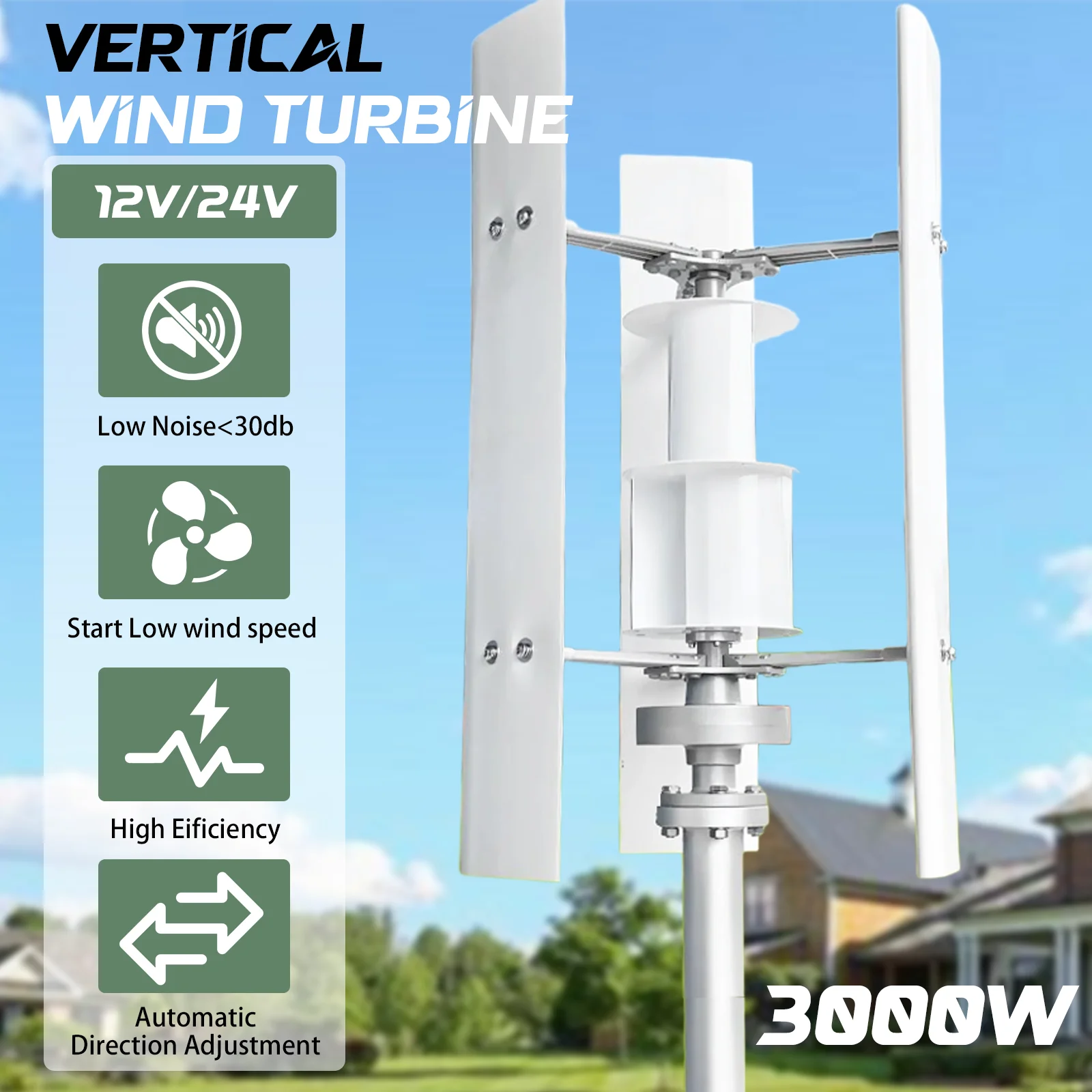 Wind Solar Hybrid Kit - Kit générateur éolien vertical EKPAOWE 12/24V