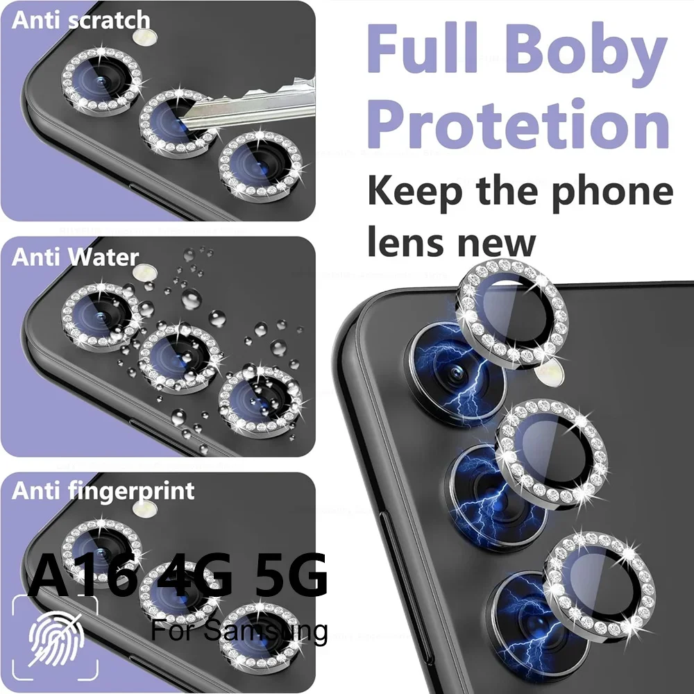Diamond Camera Lens Protector Voor Samsung Galaxy A16 4G 5G A06 Glanzend Gehard Glas Terug Lens Legering metalen Ring Sumsung A16 16A