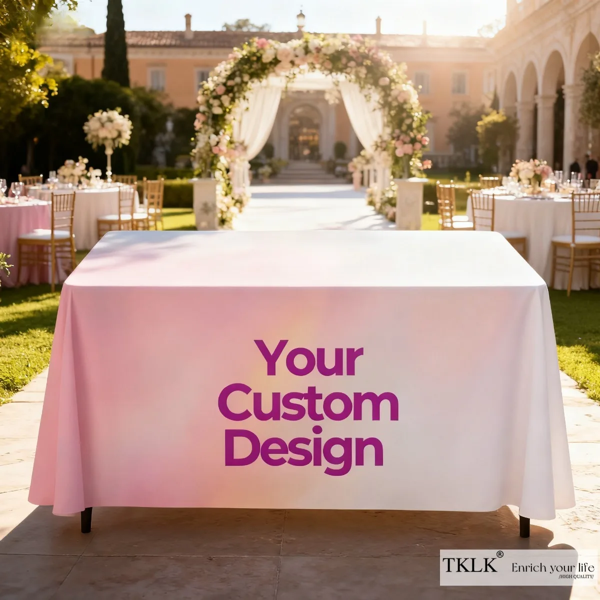 

Custom Table Covers Personalized Tablecloths with Logo, for Weddings, Birthdays, Corporate Events, Tradeshows Table Runner
