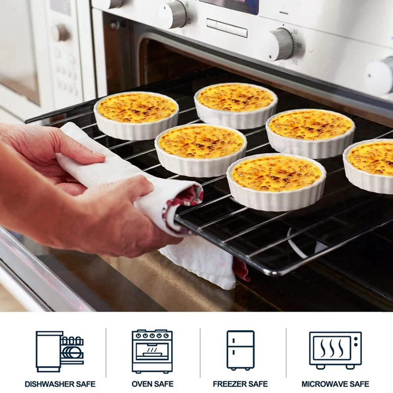 5 Oz Creme Brulee Ramekins, Round Fluted Quiche Dishes Tart Pan, Oven Safe Ramekins For Baking, Souffle, Ramekins 6 Pack-FS-PHFU