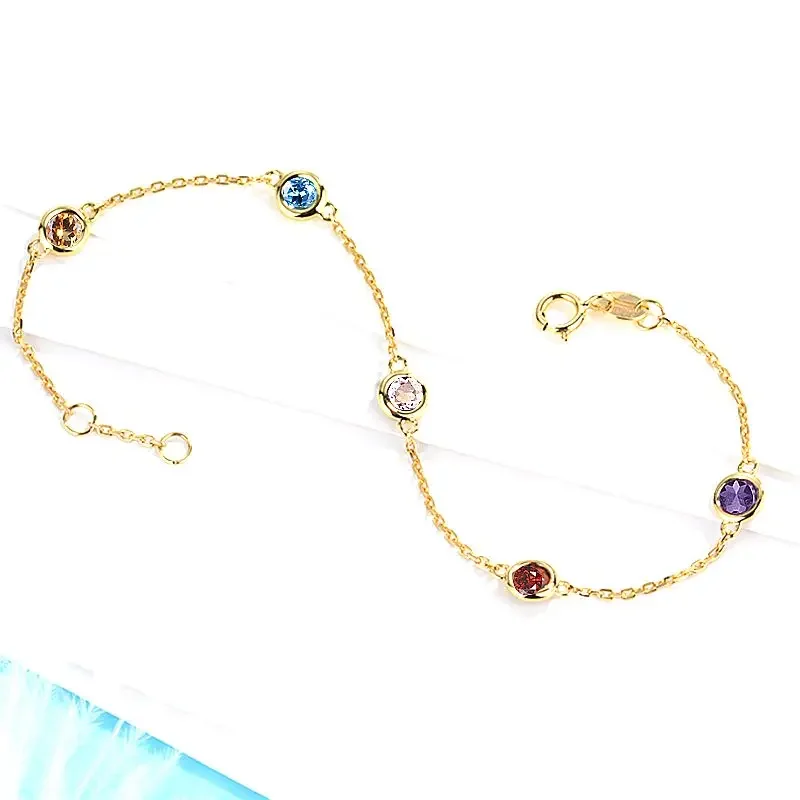 

Solid 18k Yellow Gold Bracelet Natural Topaz Citrine Morganite Garnet Amethyst Bracelet Chain Women Fine Jewelry Trendy Charming