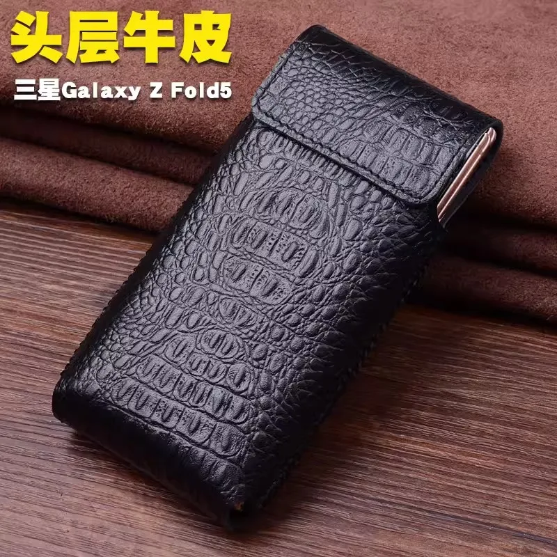 Original Design Phone Pouch for Samsung Galaxy Z Fold 5 Case Genuine Leather Carcasa for Galaxy Zfold 5 Funda Bag zfold5 Coque