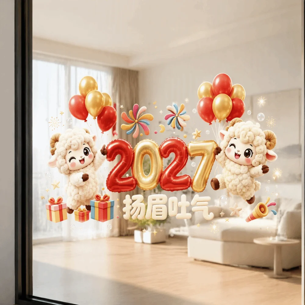 Waterproof 2027 Static Cling Decal Removable Static Exquisite Goat Year Glass Window Sticker DIY Large Two-sided Door Stickers
