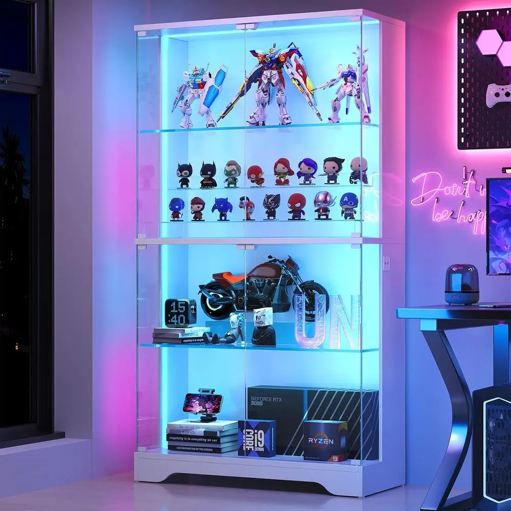 4-Tier Glass Display Cabinet with Motion Sensor RGB Lights, Ideal for Showcasing Collectibles, 63 White Curio Cabinet