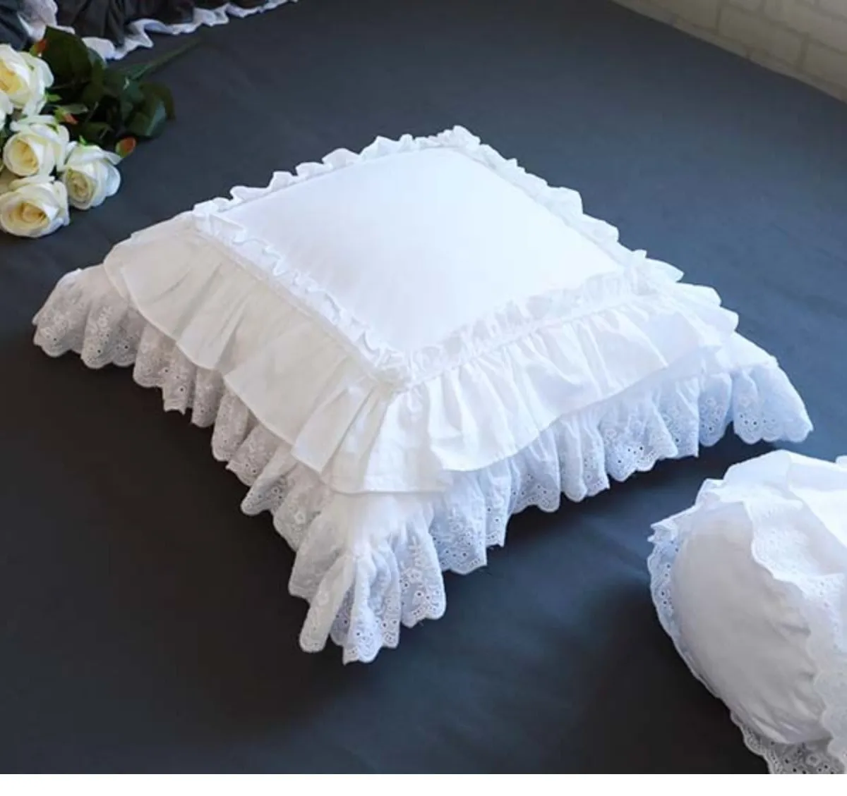 Flower Lace ruffle cushion cover white cotton seat sofa cushion case throw pillow covers pillowcase car pillow cover home decor