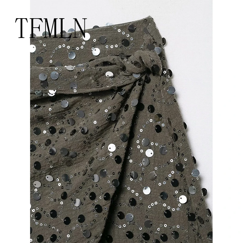 TFMLN Nuove Donne Con Paillettes Mini Gonna Femminile A Vita Alta Cerniera Irregolare A-line Gonne Chic Glitter Sexy Club Party Donna Abbigliamento