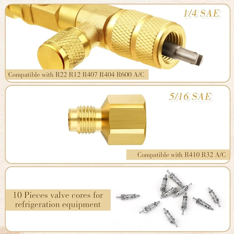 A23T Valve Core Removal Tool, HVAC Service Wrench Set 1/4 5/16 3/8 3/16In, Refrigeration Installation Kit with Adapter