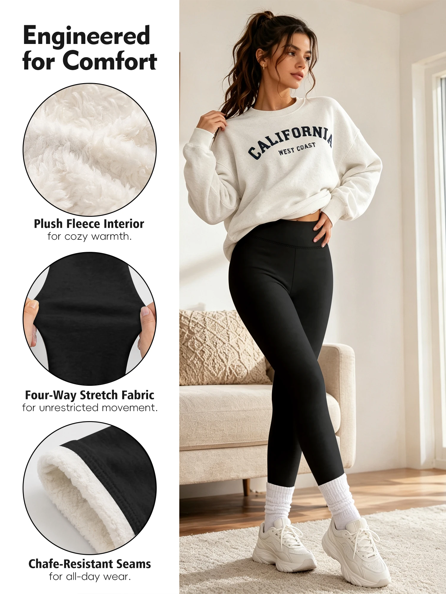 Fleece Lined Leggings Women - Thick Winter Thermal Warm Pants | Soft High Waisted Tummy Control Leggings, Winter Clothing for Sn