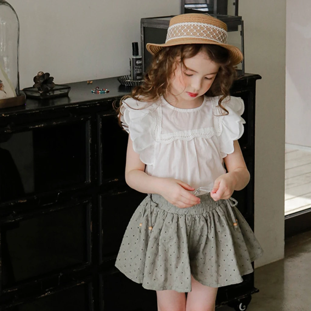 Summer 2026 Korean Children's Clothing Girls Pure Color Ladylike T-Shirt Cute Stock Available Elegant Philosphy Edge Design