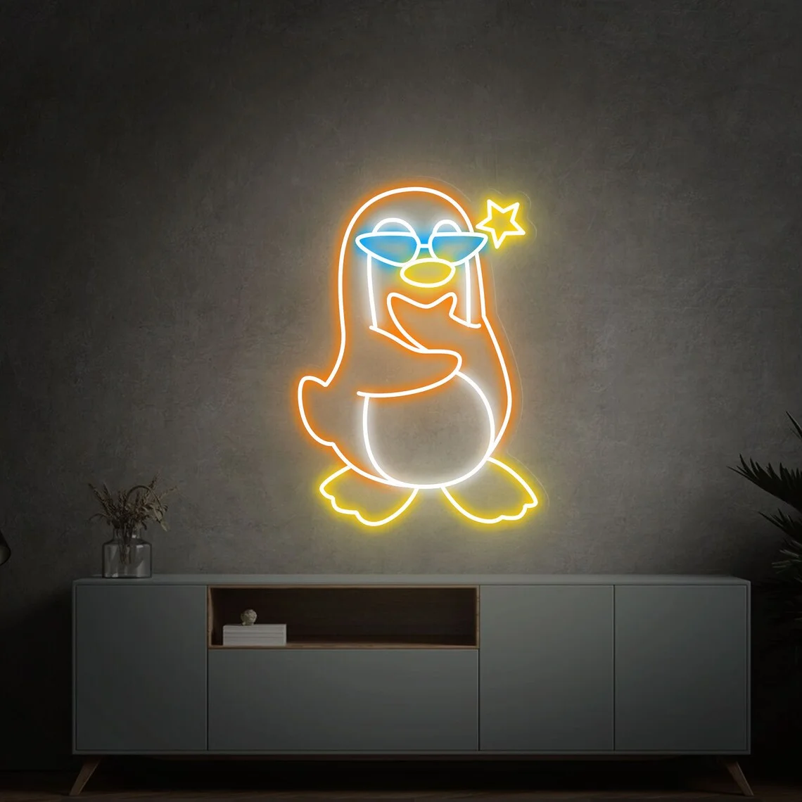 Penguin Neon Sign Cool Penguin with Sunglasses Led Neon Light Antarctic Bird Led Sign Club Home Bedroom Game Room Decor Gifts