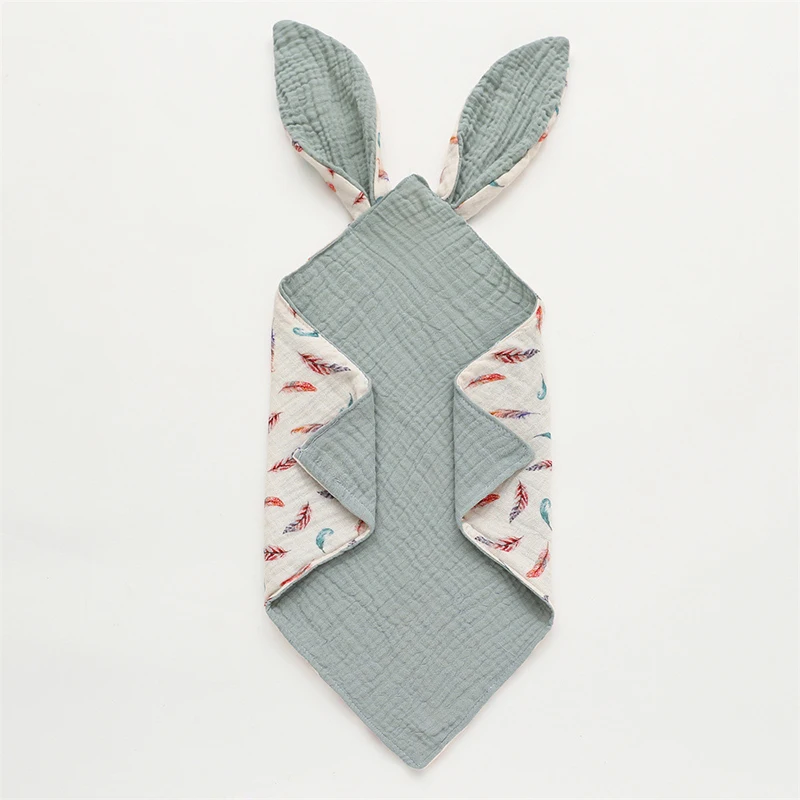 Cute Rabbit Ears Baby Muslin Cotton Comforter Blanket Soft Newborn Sleeping Toy Kid Sleep Soothe Appease Towel Bibs Saliva Towel