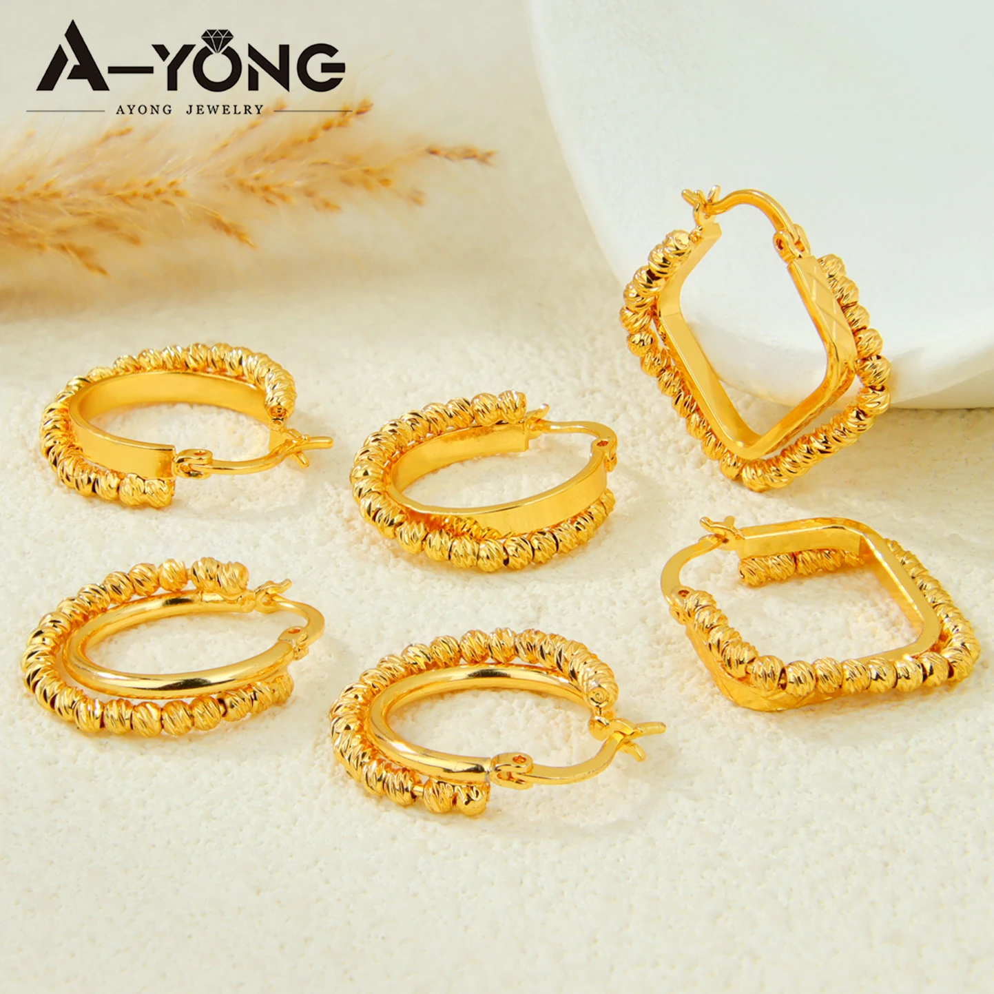 Arabische Mode Clip-Ohrringe 21k Vergoldet Dubai Hochwertige Quadratische Perlen Kreisförmige Ohrringe Oman Frauen Hochzeit Party Schmuck – Detail 6
