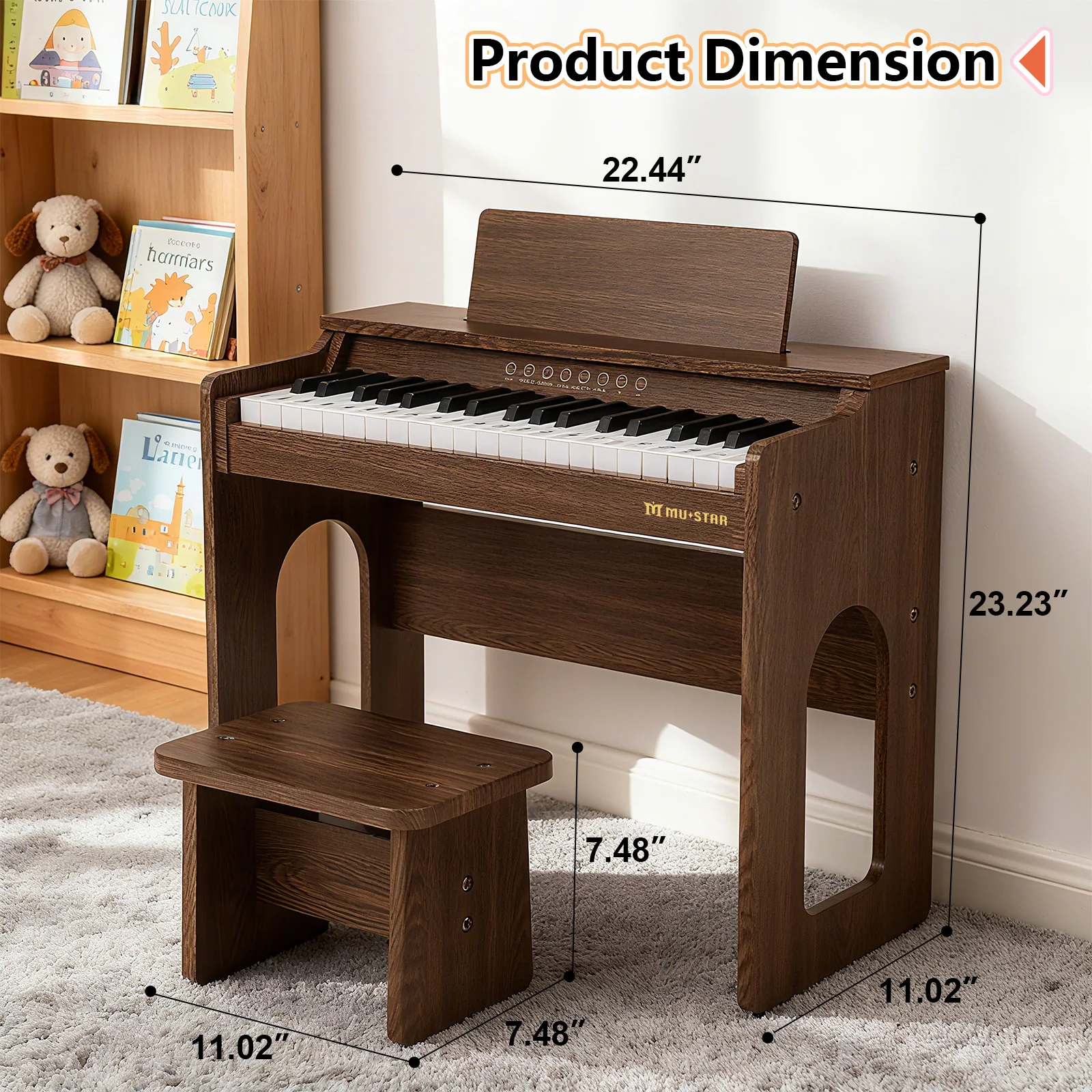 37 Keys Wooden White Digital Piano with Bench  Song Book, DIY Stickers, Cover, Education Creative Musical Instruments