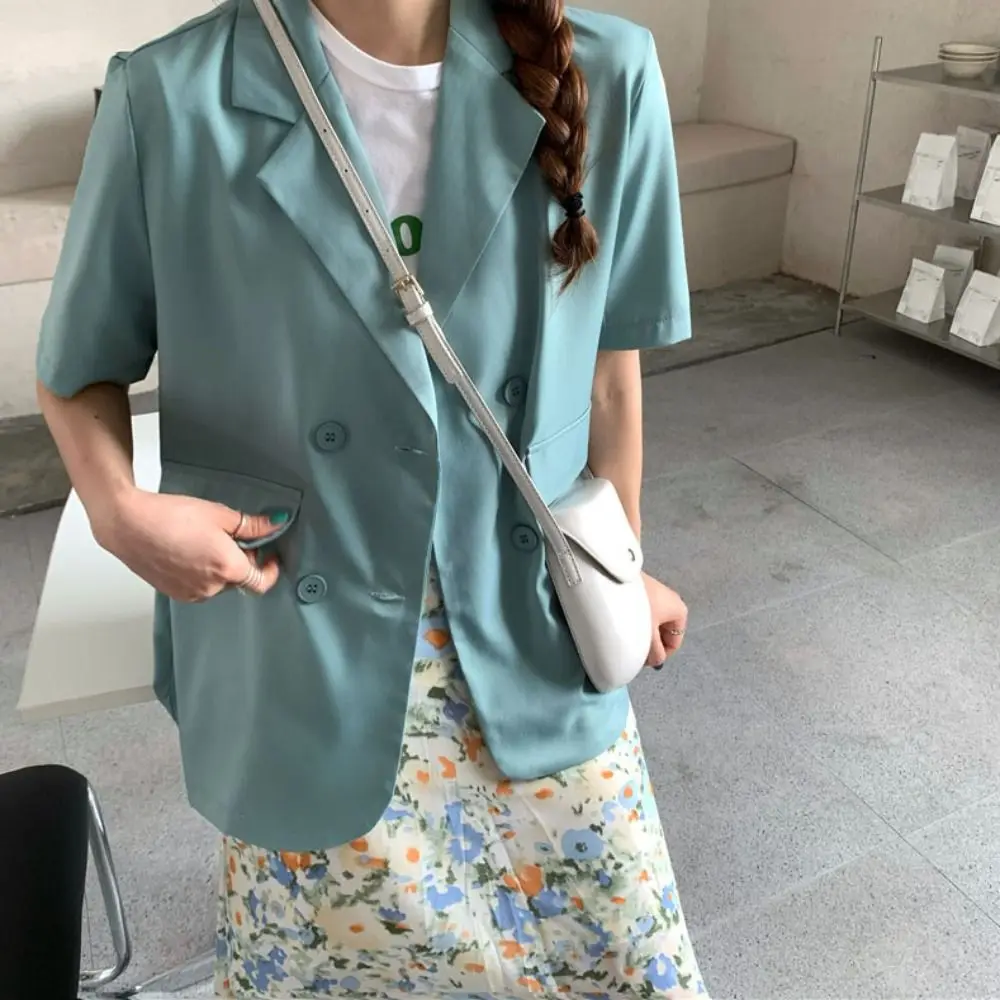 

V-neck Short Sleeve Suit Flip Collar Large Size Business Style Suit Coat Candy Color Simple Thin Women's Suit Top Spring Summer