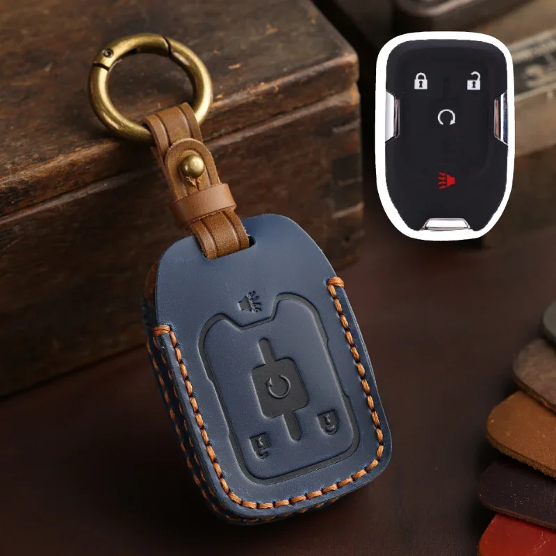 

1pc Leather Car Key Case Cover Fob For GMC Yukon Chevrolet Tahoe Suburban Silverado Colorado GMC Sierra Canyon 2014 2015 2016